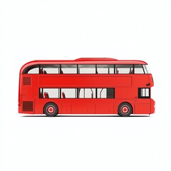 Red double-decker bus in side view, on a white isolated background.