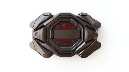 Fototapeta premium Futuristic black device with red accents, isolated on a white background. Ideal for use in tech-related projects or advertising.