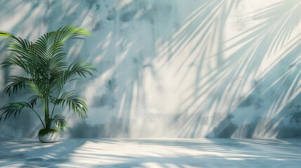 Lush Green Plant in Bright Indoor Space with Soft Shadows and Textured Walls
