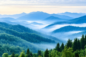 Blue ridge mountains with fog below, nature landscape for travel, tourism