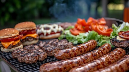 A traditional aussie bbq featuring sausages and burgers outdoor gathering food photography warm atmosphere close-up view