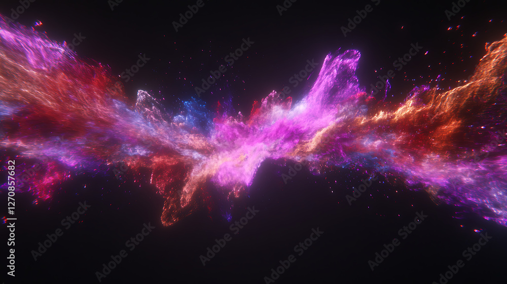 Poster vivid galactic cluster explosion in a cosmic symphony of light and color radiating from deep space
