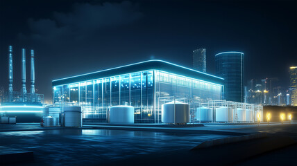 Fototapeta premium 水素燃料電池による発電でライトアップされた未来都市の建物