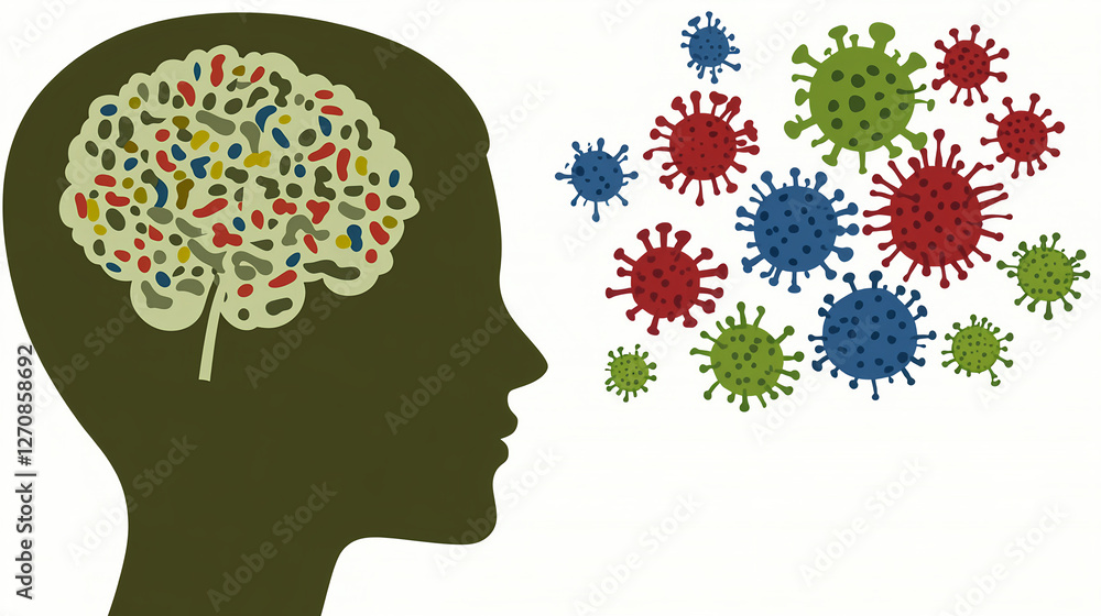 Poster exploring the impact of microorganisms on human brain function science laboratory infographic academ