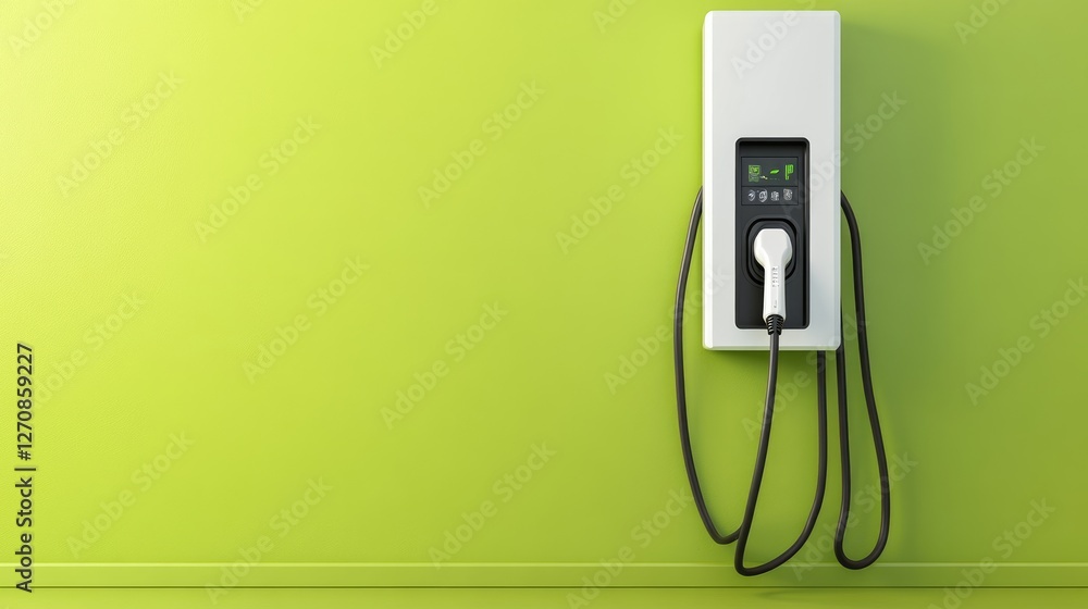 Poster high-speed w fast charger with multiple outputs, displayed on a green background, representing power