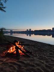 Bonfire on the river bank