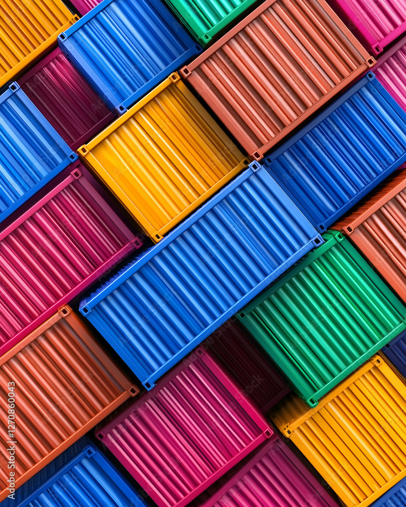 Poster colorful containers arranged in pattern for shipping or storage background use