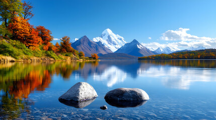 Peaceful Fjord in Autumnal Patagonia Chile