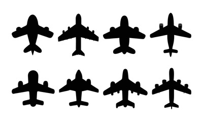 Set of airplane vector silhouette icon