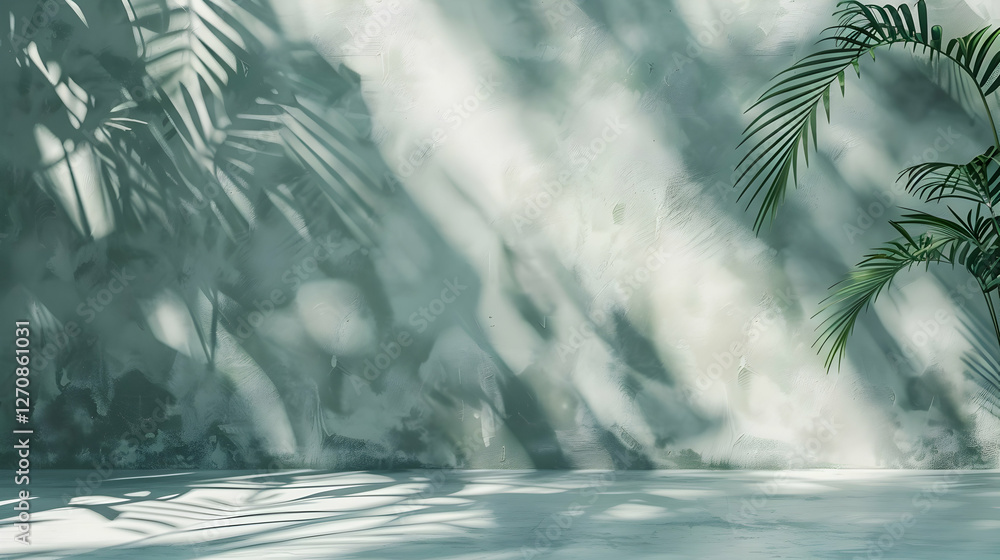 Aufkleber serene indoor scene with soft light filtering through palm leaves, creating a tranquil atmosphere