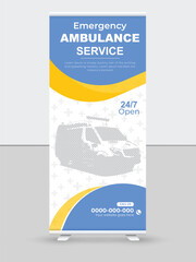 Healthcare and medical ambulance service roll up banner template design