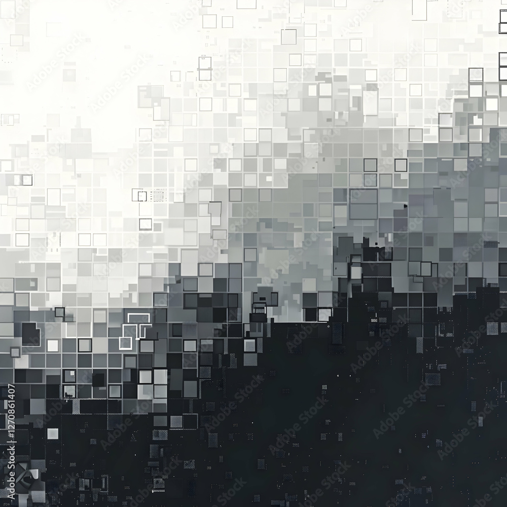 Aufkleber abstract monochrome artwork featuring a gradient of squares and rectangles creating depth