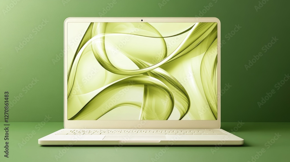 Poster laptop with a high-refresh-rate display for smooth performance, displayed on a green background, sho