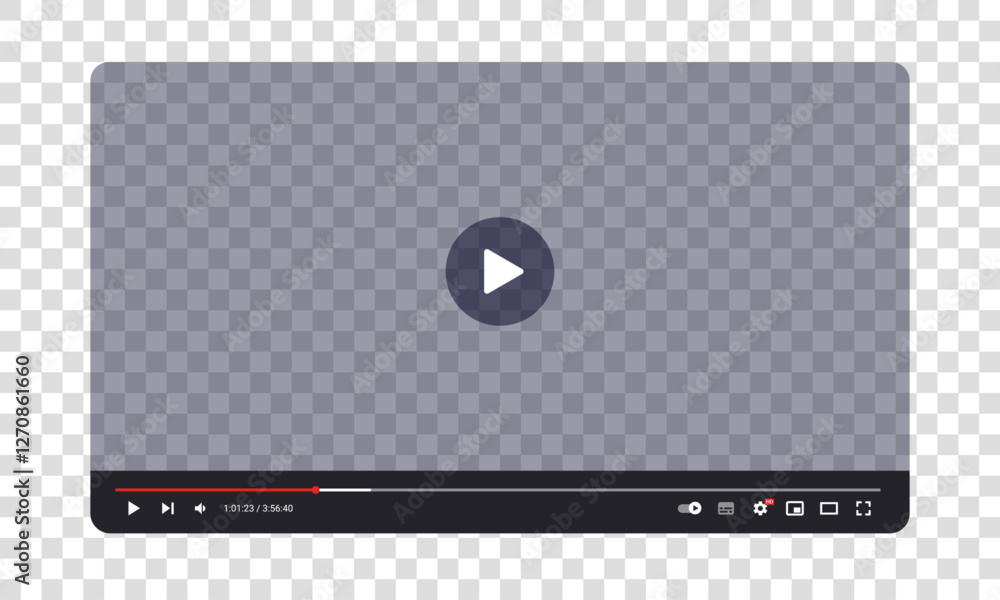 Aufkleber video player vector - transparent tube channel or online movie software frame with play bar buttons 