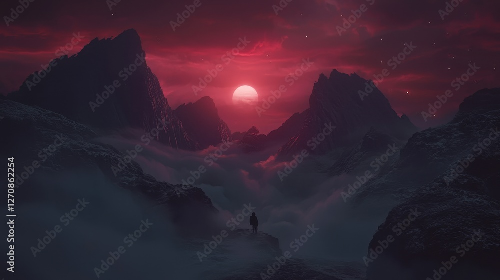 Poster a surreal space scene featuring an astronaut exploring a mysterious cosmic environment filled with s