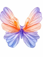 Decorative butterfly with semi-transparent wings; spring theme, isolated, graphic use
