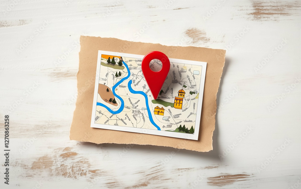 Poster map with location pin on paper background. map with red location pin. location pin on map