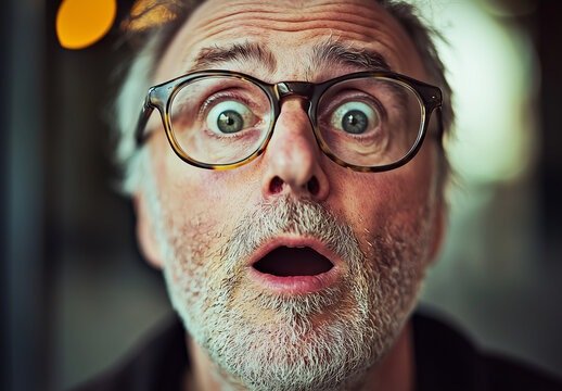 A middle aged man caught by surprise