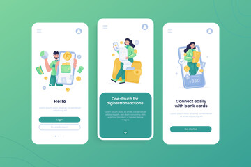 Onboarding screen with illustration kit for digital wallet application