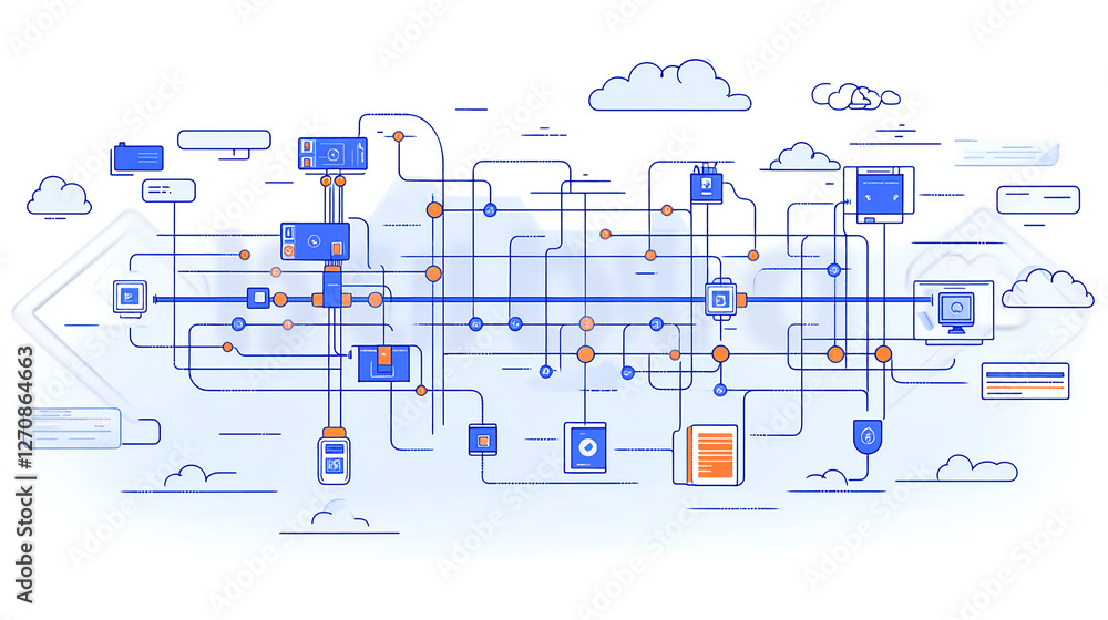 Poster data integration process flow digital environment infographic cloud-based systems visual diagram tec