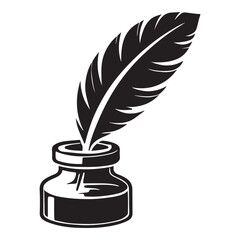 Antique Inkwell and Quill Pen Silhouette Vector Design Graphic