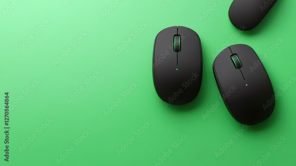 Poster multi-device wireless mouse with bluetooth switching, placed on a green background, representing sea