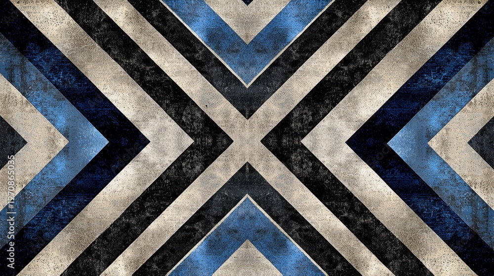Poster a visually striking dark blue and black background featuring diagonal geometric patterns and reflect