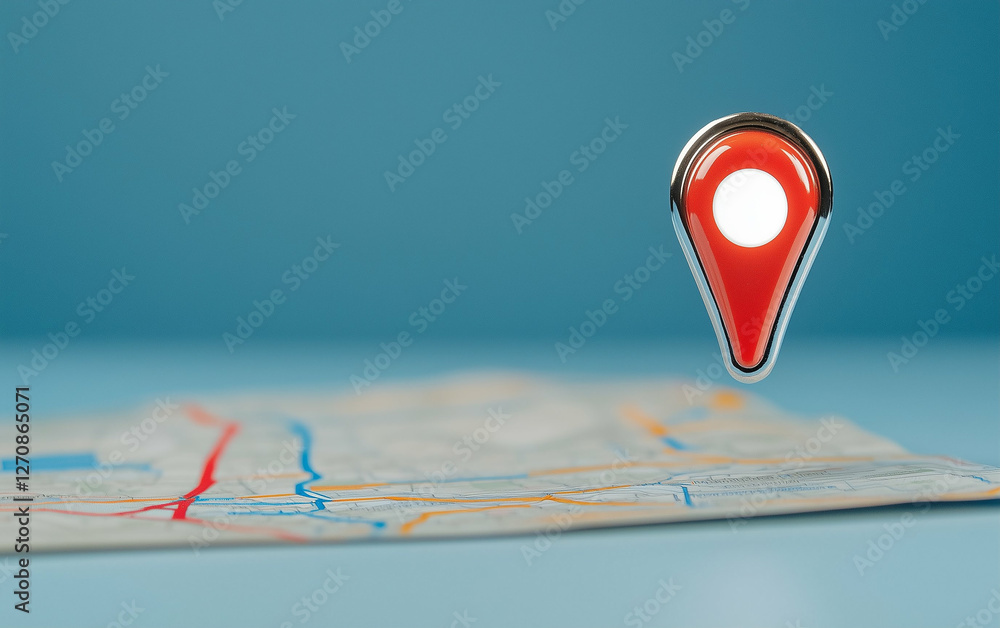 Poster Map pin over map for navigation. Map pin location pointer on map shows navigation and destination concept