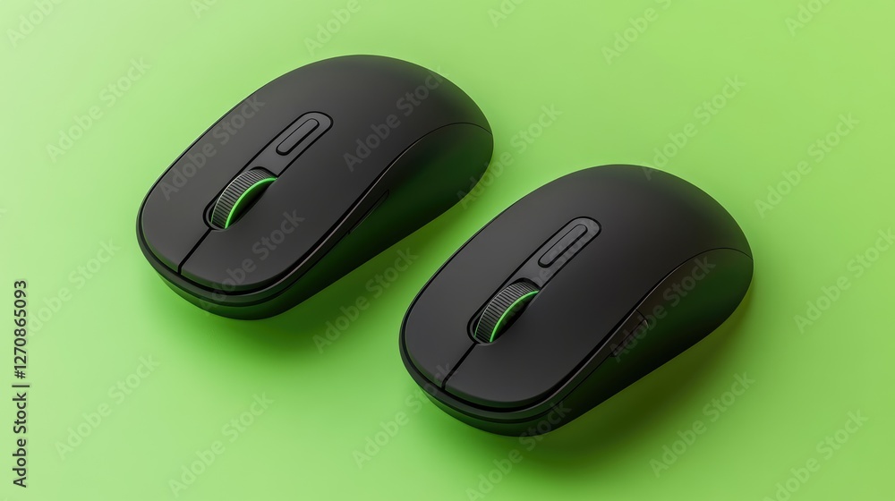 Poster multi-functional wireless mouse with a built-in laser pointer, displayed on a bright green backdrop,