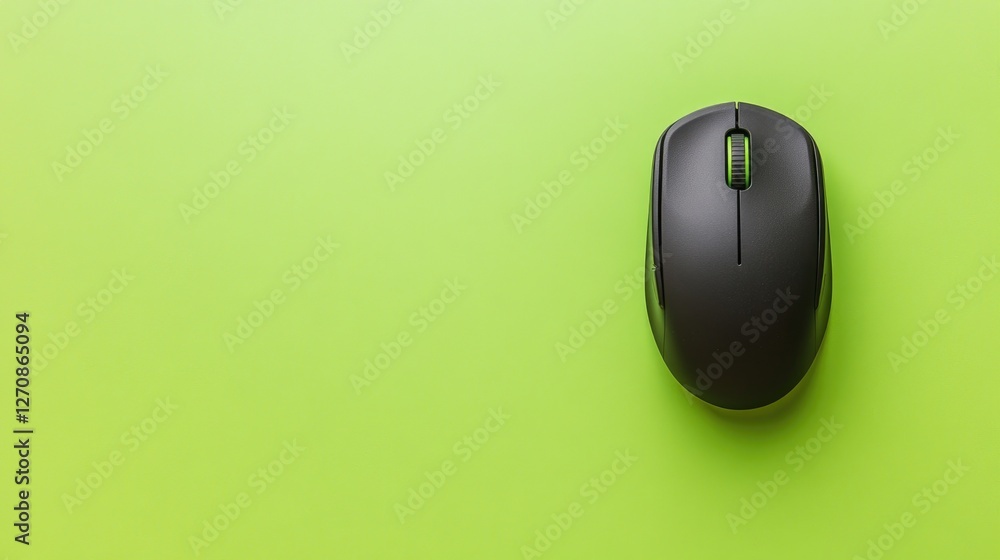 Poster multi-functional wireless mouse with a built-in laser pointer, displayed on a bright green backdrop,
