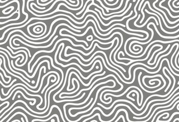 有機的な波状の線パターン：先住民アートに触発された白と灰色のデザイン、壁紙と生地のプリントに適しています - 現代的、自然で文化的に豊か

