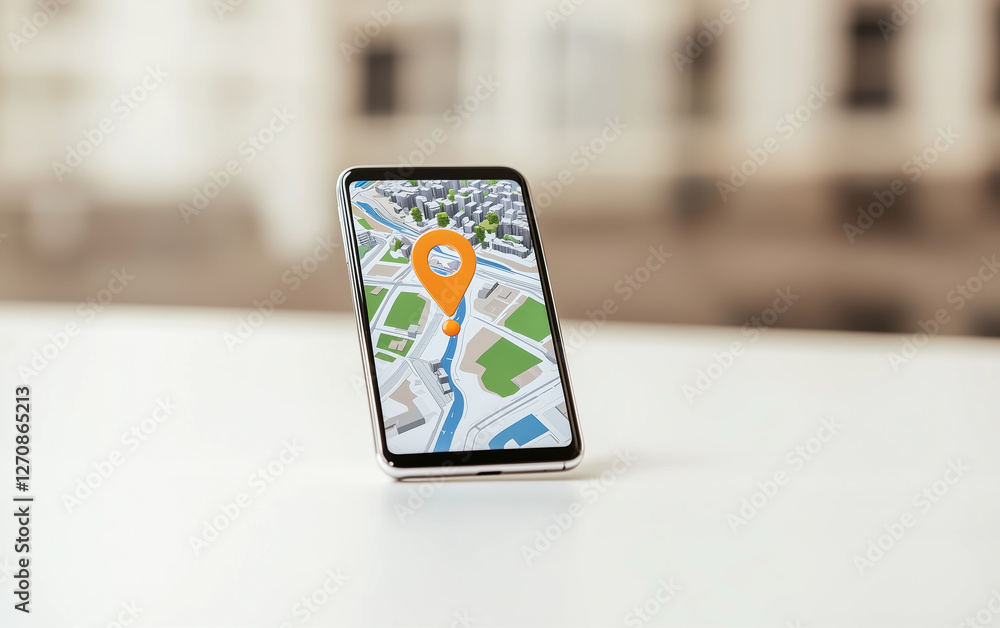 Aufkleber smartphone displaying city map with location pin. smartphone with map showing navigation in city. mo