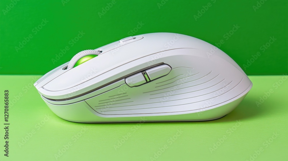 Poster next-gen wireless mouse with ai-powered gesture controls, displayed on a bright green backdrop, repr