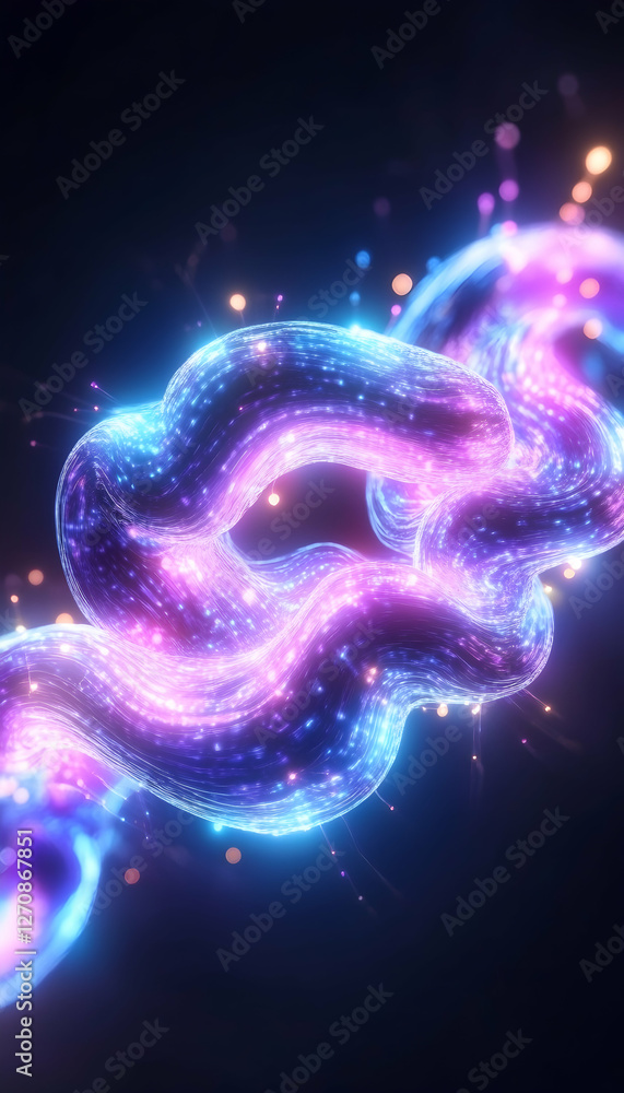 Aufkleber glowing abstract chain art. data flow network or connections. background blur