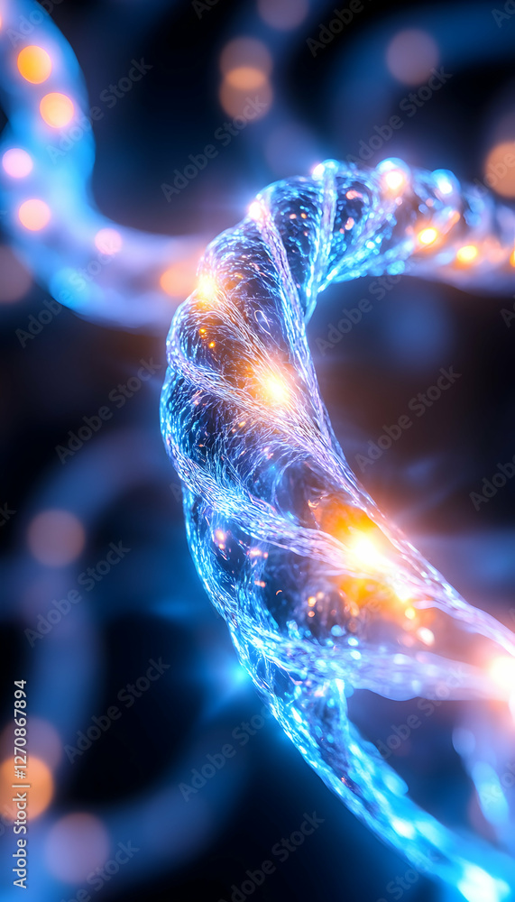 Aufkleber glowing dna strand with bokeh lights background for science and healthcare projects