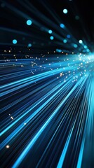 Vibrant blue light beams with sparkling particles create a dynamic visual display in a digital environment