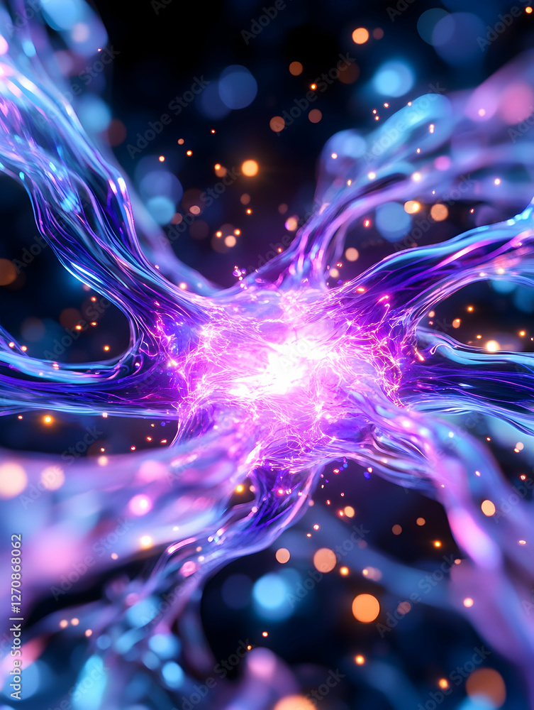 Aufkleber glowing neural network model for science illustration, innovation and connection