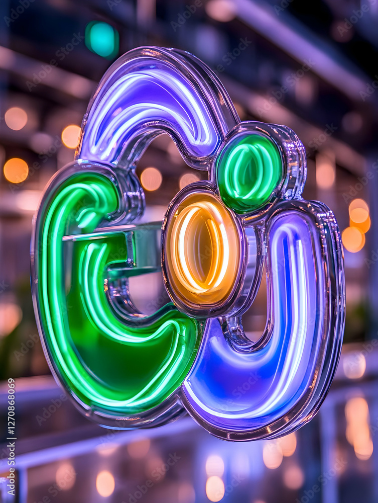 Poster glowing object shining indoors with blurred lights in background for decoration use