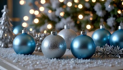 Elegant Christmas Decor with Snowy Blue and Silver Hues for a Modern Holiday