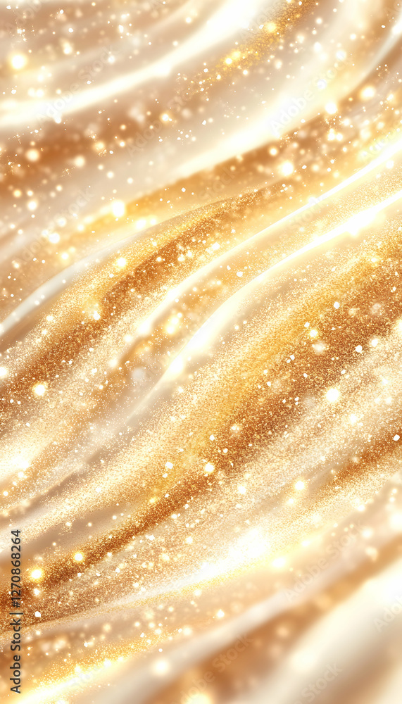 Poster gold shiny, sparkling abstract background waves with smooth curve, glitter effect