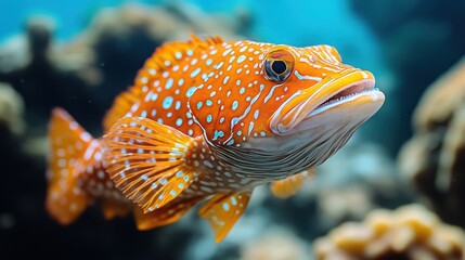 Colorful orange fish swimming in clear ocean waters near coral reef with vibrant aquatic life all around
