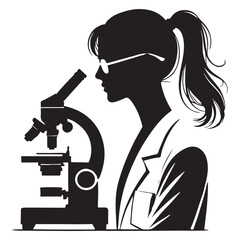 Scientist Silhouette with Microscope Vector Art of Science Research