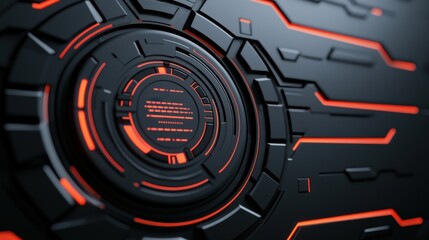 Obraz premium Customer experience feedback optimization concept. Futuristic circular design with glowing orange lines on a dark background.