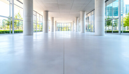 Hallway with pillars at commercial office building for real estate or financial use