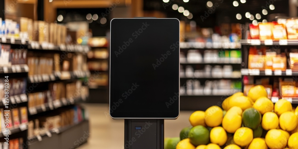 Aufkleber customer experience feedback optimization concept. digital display in a grocery store with fruits in