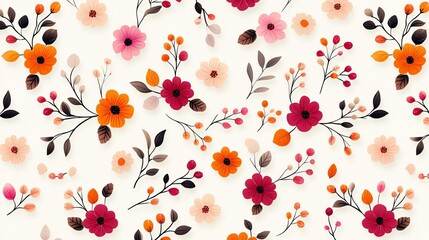 A vibrant floral pattern featuring colorful flowers and leaves.
