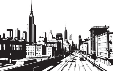 City landscape. Different buildings on street, outline cityscape hand sketch, flat houses. Hand drawn vector illustration