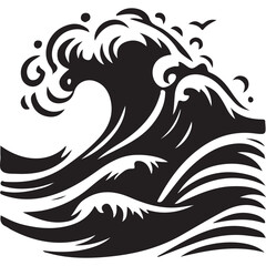 Dramatic Ocean Wave Illustration Black Silhouette for Coastal Decor Prints