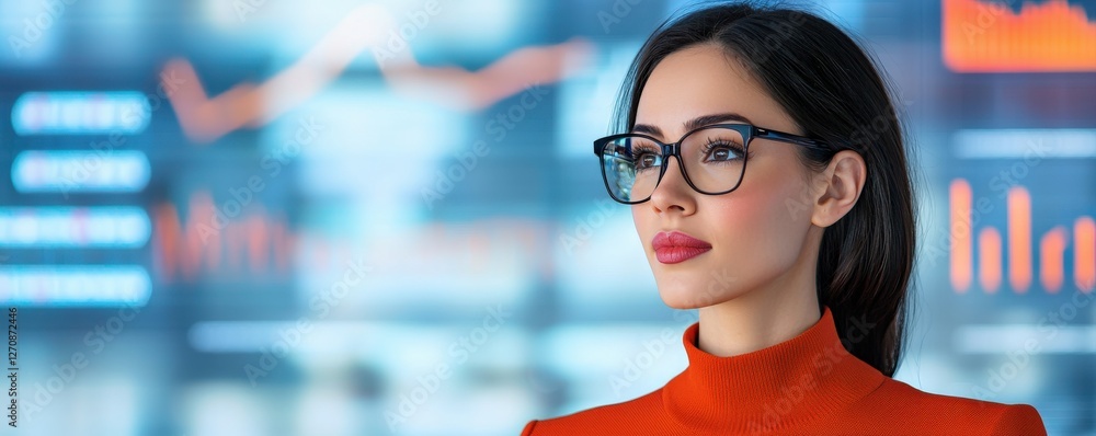 Poster customer experience feedback optimization concept. professional woman analyzing data with digital gr