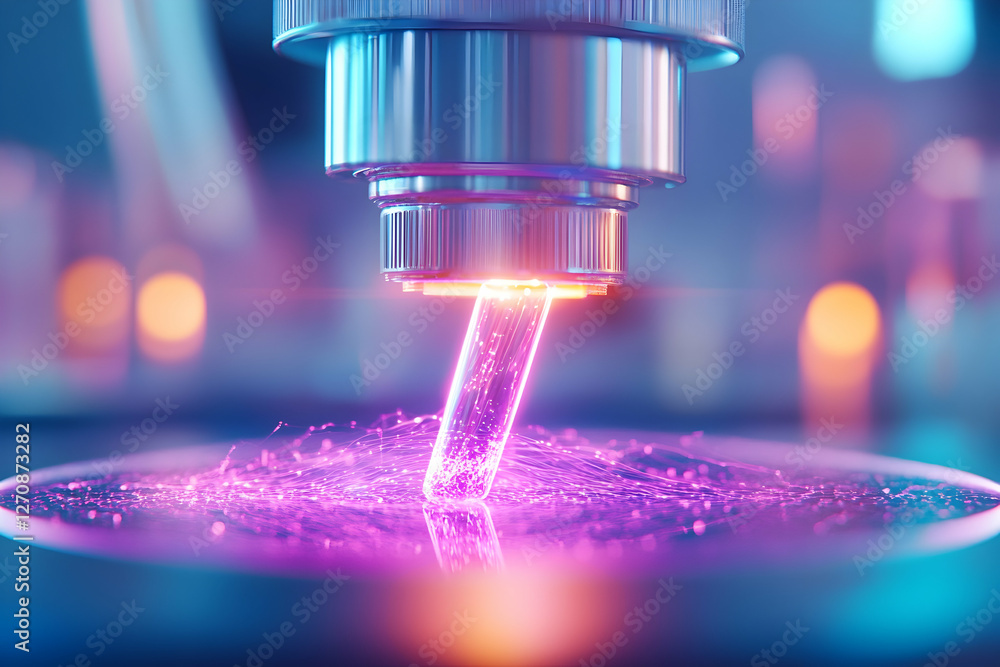 Poster laser drills sample. science in action, creating particles in a lab. for research